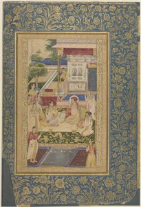 Jahangir ve Prens Khurram, Nur Jahan tarafından ağırlandı, c.1640-50 by Indian School