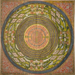 Evrenin Jain diyagramı (Jambudvipa) (pamuklu kumaş üzerine guaj boya) by Indian School
