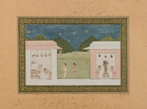 Krishna Stealing Curds, c.1775 (kağıt üzerinde opak wc ve altın) by Indian School