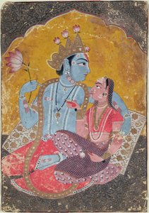 Krishna ve Radha, c.1690-1700 (kağıt üzerinde altın kabartmalı opak klozet) by Indian School