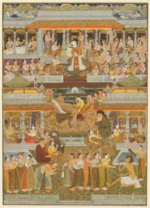 Aşıklar ve sevgililer: Fars, Urdu ve Sanskrit edebiyatından sahnelerin bir bileşimi, c. 1735 (kağıt üzerine altın ile mat sulu boya) by Indian School
