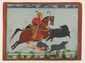 Mewar Av Domuzu Maharaja Pratap Singh II, c.1750-75 (kağıt üzerine suluboya, altın ve gümüş) by Indian School