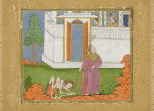 Mecnun nesne durumuna indirgenir, c.1700 (kağıt üzerinde opak wc ve altın) by Indian School