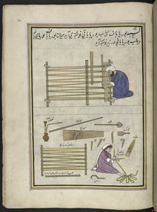 Hasırcı ve karısı, yarılmış kamışlardan hasır yapıyorlar,  Keşmir