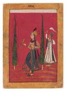 Babür Prensesi Bahçede, c.1700 (opak wc, kağıt üzerinde altın ve gümüş) by Indian School