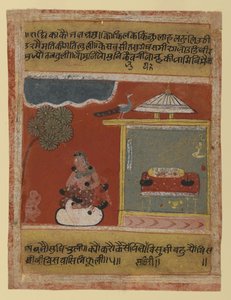 Radha sevgilisi için özlem duyuyor, tarihli bir Rasikapriya Serisinden sayfa, 1634 (kağıt üzerinde opak wc ve altın) by Indian School