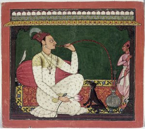 Raja Medini Pal, Takri Karakterlerindeki Nehirlerden Esinlendi Bilauria Medini Pal, Basohli, Himachal Pradesh, Pahari Okulu, 1735 by Indian School