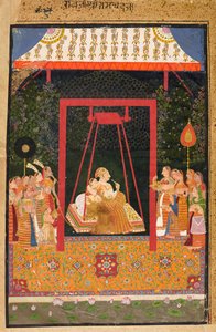 Rao Ram Chandra ve sevgilisi salıncakta, c.1710 by Indian School