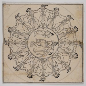 Rasa-lila (Çizim) (kağıt üzerinde mürekkep ve hafif mürekkep yıkama) by Indian School
