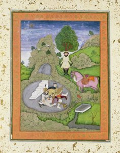 Rüstem Beyaz Şeytanı Öldürüyor, Büyük Clive Albümünden Abu'l-Qasim Manur Firdevsi'nin (c.934-c.1020) 'Shahnama' (Krallar Kitabı)'ndan bir örnek by Indian School
