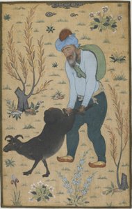 Çoban ve keçi, Babür hanedanı (pamuk üzerine renk) by Indian School