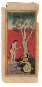 Gök Perisi Adaçayı Yalvarır, c.1600 (kağıt üzerinde opak wc ve altın) by Indian School