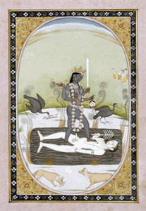 Kangra resminde temsil edilen Tanrıça Kali, Himachal Pradesh, c.1820-5 (kağıt üzerine opak suluboya ve altın boya) by Indian School