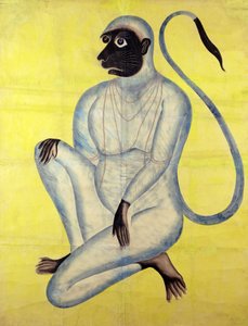 Maymun Tanrı Hanuman, Kalighat, Kalküta, c.1870 (kağıt üzerinde gümüş ile wc) by Indian School