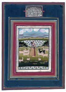 Todi ragini - Hayvanlarla dolu bir manzarada vina oynayan bir kadın, 1810-20 by Indian School