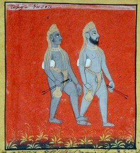 Two Gosains, Religion Mendicants, Udaipur, c.1810-20 (kağıt üzerine guaj boya) (detay) (ayrıca bkz. 136600) by Indian School