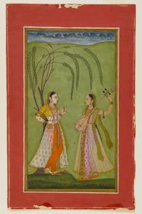 Bir manzarada iki bayan, c.1725 (kağıt üzerinde opak klozet) by Indian School