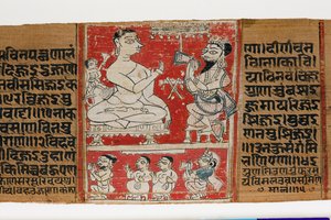 Vimalaprava Raji ve Lakshmi ile konuşuyor, c.1300 (palmiye yaprağı üzerinde opak wc) by Indian School