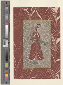 Tavus Kuşu Tutan Kadın, Bijapur, d1660 (kağıt üzerine mürekkep ve sulu boya) by Indian School
