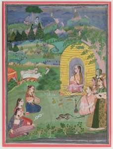 Yoginiler (kadın Hindu çilecileri) bir manzarada, Bikaner Okulu, c.1680 by Indian School