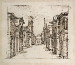 Perspektiften bir sokak, c.1617 (kağıt üzerinde kalem ve mürekkep)
