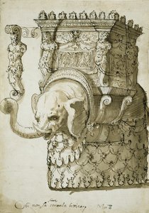 Bir fil yarışması için tasarım (kağıt üzerinde kalem ve mürekkep) by Inigo Jones