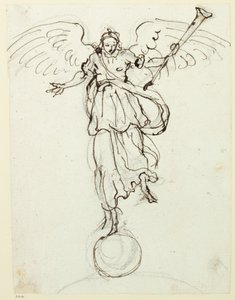 Şöhret, ön taslak, c.1631 (kağıt üzerine kalem ve mürekkep) by Inigo Jones
