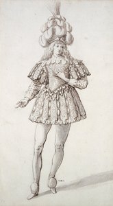 Tüylü ve tüylü maske (kağıt üzerinde kalem ve mürekkep) by Inigo Jones