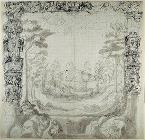 Proscenium ve av sahnesi (kağıt üzerinde kalem ve mürekkep) by Inigo Jones