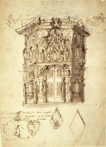 Kraliçelerin Maskesi, sahne 2: Şöhret Evi, c.1609 (kağıt üzerinde kalem ve mürekkep)