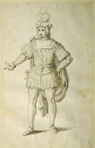 Eski İngiliz kostümlü gençlik, c.1611 (kağıt üzerine kalem ve mürekkep) by Inigo Jones
