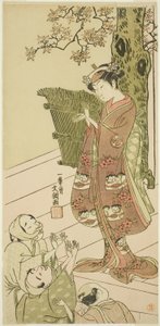 Aktör Arashi Hinaji I, Muhtemelen Yuya Gozen olarak Play Ima o Sakari Suehiro Genji (Genji Klanı Şimdi Zirvesinde), On Birinci Ayın İlk Gününden Nakamura Tiyatrosu