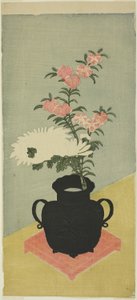 Siyah Vazoda Beyaz Krizantemler ve Pembeler by Ippitsusai Bunchō