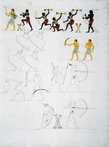 Beni Hasan'ın mezarlarından askeri sahneler, oklu ve yaylı askerler, Plate CXVIII, Mısır ve Nubia anıtlarından: sivil anıtlar by Ippolito Rosellini