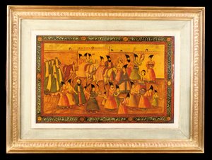 Bir çift boyalı panelden biri, Qajar Iran, 1850-75 by Iranian School