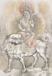 Irie Hako, Manjushri auf einem Löwen sitzend by Irie Hako