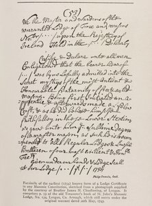 Bilinen en eski Sertifika (İrlanda), 1762 Grand Lodge