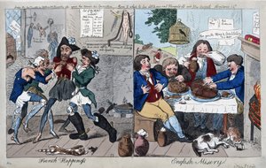 Fransız Mutluluğu: İngiliz Mutsuzluğu, pub. 1793 (el renkli gravür)