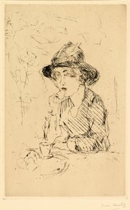 Dame aan ontbijttafel [Kahvaltı masasındaki bayan] (gravür) by Isaac Israels