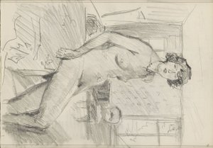 Bir iç kadın çıplak oturmuş by Isaac Israels