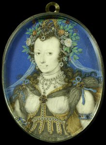 Flora olarak bir kadının portresi, c.1600-17 (parşömen, gümüş ve cam) by Isaac Oliver