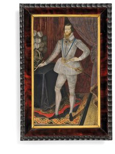 Robert Devereux, 2. Essex Kontu (kaplumbağa kabuğu çerçeveli parşömen ve altın montajlı parşömen) by Isaac Oliver