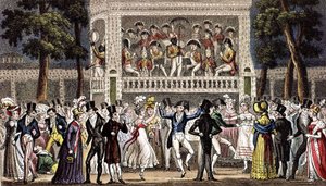Londra'daki Vauxhall bahçesinde bir balo c. 1830, gravür by Isaac Robert & George (1792 1878) Cruikshank