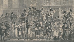 White Horse Mahzeni Dışında, Piccadilly, 1821, 1920. Sanatçılar: Isaac Robert Cruikshank, George Cruikshank. by Isaac, Robert and George Cruikshank