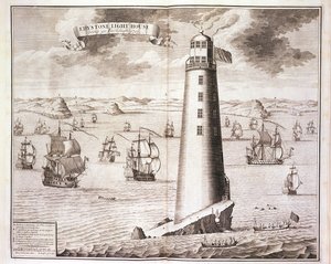 Hendrick Hulsbergh tarafından kazınmış Eddystone Deniz Feneri, 1713 (ayrıca bkz. 40669)