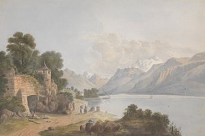 Göl, Kapı ve Figürlerle Dağlık Manzara by Isaac Weld