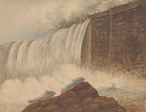 Sağ Ön Planda Kaya Üzerinde İki Figürle Niagara Şelalelerinin Görünümü by Isaac Weld