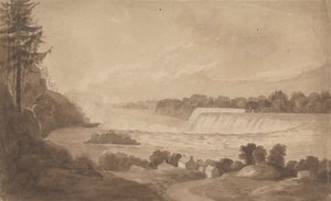 Arka Planda Şelaleler ile Niagara Şelalesi Görünümü, Sağ ve Ön Planda Evler ile Peyzaj by Isaac Weld