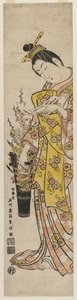 Vazoda Çiçeklere Bağlanmış Bir Şiir Fişi Okuyan Fahişe by Ishikawa Toyonobu