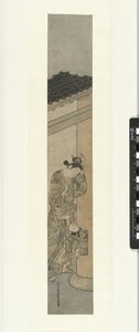 Çocuğa bakan kadın, sütundaki delikten sürünerek çıkıyor. by Ishikawa Toyonobu